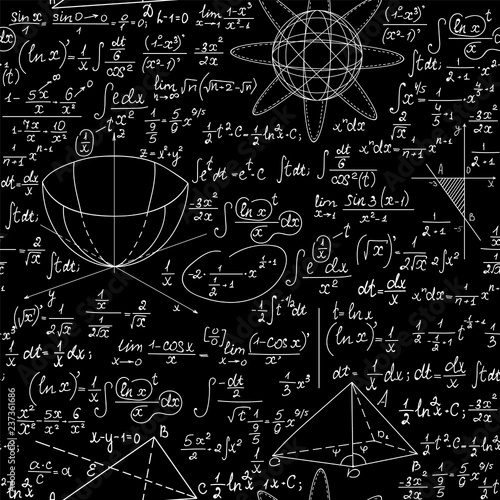 Mathematical vector seamless background with various algebra equations