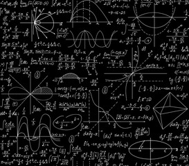 Wall Mural - mathematical scientific vector seamless background with geometry plots, formulas and calculations. y