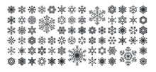 Set Icons Of Black Snowflakes Over White Backgrounds, Vector Illustration 