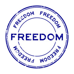 Sticker - Grunge blue freedom round rubber seal stamp on white background