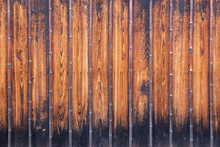 Old, Weathered Japanese Wooden House Wall With Vertical Bamboo Laths 