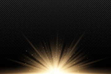 golden stylish light effect on a dark transparent background. golden rays. bright explosion. flying 