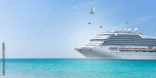 Fotografía Aerial view of beautiful white cruise ship above luxury cruise concept tourism travel on summer holiday vacation time