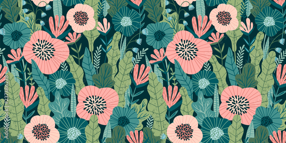Floral seamless pattern. Vector design for paper, cover, fabric, interior decor - obrazy, fototapety, plakaty 