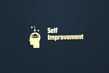 3D illustration of Self Improvement, yellow color and yellow text with dark blue background.