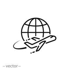 Wall Mural - flying plane around the earth icon vector