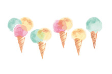 Pale Color Ice-cream Waffle Cone Illustration.