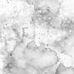 Canvas Print - Silver watercolor texture with abstract washes and brush strokes on white paper background. Trendy look. Chaotic abstract organic design.