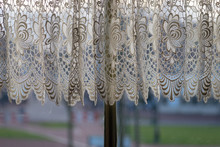 Image Of Vintage Window With Lace Curtain And Blurry Background