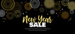 © jennylipmic - Sale banner background for New Year shopping sale. Happy New year sale lettering on sky full of gold fireworks. Design with for web online store or shop promo offer