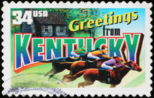Greetings From Kentucky Postcard On Postage Stamp