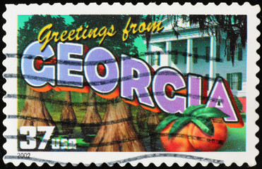 Greetings from Georgia postcard on stamp