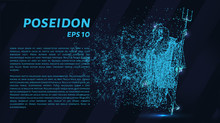 Poseidon. A Grid Of Blue Stars In The Night Sky. Points Of Light Create The Form Of Poseidon.