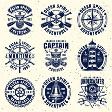 Maritime Thematic Set Of Nine Vector Emblems