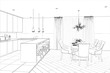 © gamespirit - 3d illustration. Sketch of modern dining room