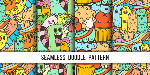 collection of funny doodle monsters seamless pattern for prints, designs and coloring books