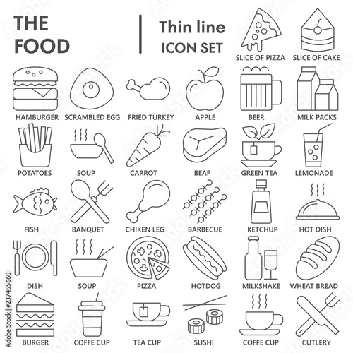 Food Thin Line Signed Icon Set Dish Symbols Collection Vector