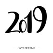 napis zakrzywionym fontem 2019 na tle. Projekt znaku graficznego z napisem szczęśliwego nowego roku. Ilustracja wektorowa