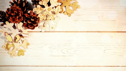 Wall Mural - Christmas decoration on wood combined with falling snow