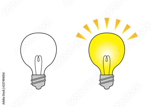 電球２つのイラスト 消灯と点灯 Adobe Stock でこのストックベクターを購入して 類似のベクターをさらに検索 Adobe Stock