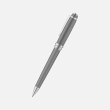 Metal Pen Isolated On Gray Background, Realistic Vector Mockup