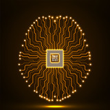 Fototapeta Desenie - Abstract technological neon brain. Circuit board. Vector