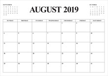 August 2019 Desk Calendar Vector Illustration