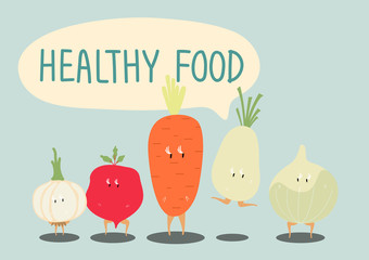 Poster - Fresh vegetable cartoon characters set vector