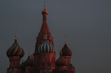 Roofs and cupolas of St Basil Cathedral (Pokrovsky) in Moscow, Russian Federation