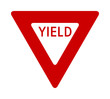 Red yield or give way sign with text flat vector icon for apps and print