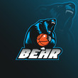 bear mascot logo design vector with modern illustration concept style for badge, emblem and tshirt printing. angry bear head illustration with basketball in hand.