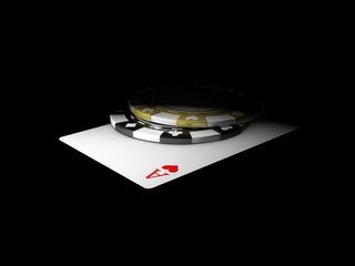 Poster - ace card with chips on black background 3d Illustration