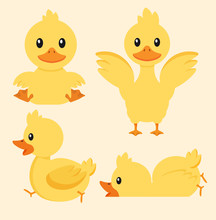 Cute Yellow Duck Character Set