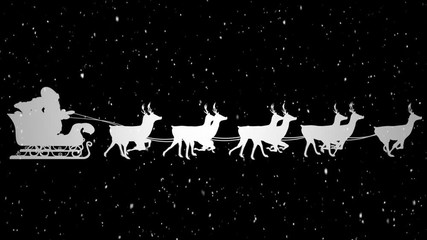 Poster - Video composition with falling snow over  animation of  santa in sleigh