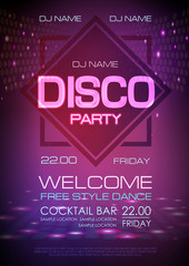 Wall Mural - disco ball background. neon sign disco party poster.