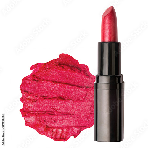 Fotografie, Obraz Red lipstick with smudged lipstick swatch with text space isolated on a white ba