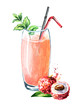 Lychee juice. Watercolor hand drawn illustration,  isolated on white background