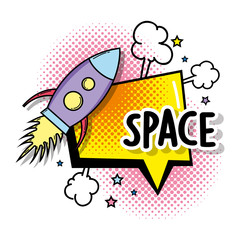 Sticker - rocket with stars space and chat bubble