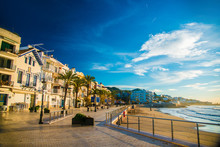 Spanish Beach Resort In Barcelona, Spain. Sitges Area Is Known As A Beach Resort Town.