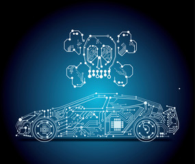 Canvas Print - autonomous driving with e-car - circuit board