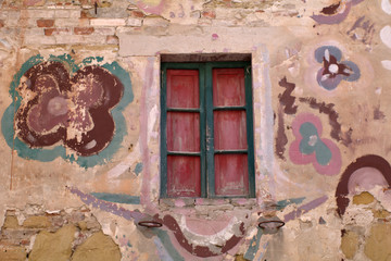 old window on a wall,old, architecture, building, house, brick,wooden, vintage,closed, home, red, aged, 