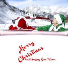 Wall Mural - Santa claus car and winter road 