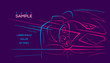 Modern car abstract neon line illustration. Vector. Text outlined. 