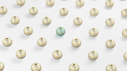 Wall Mural - pattern white spheres with golden lines and one blue sphere. 3d illustration.