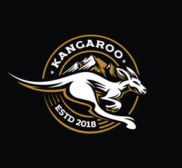 fast jump kangaroo logo retro in badge