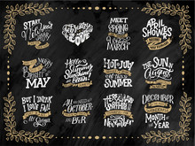 Set Of Compositions For Every Months, Calendar, Planner Template. Hand Drawn Lettering Quotes For Calendar Design, Illustration