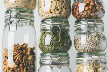 Canvas Print - Glass jars with Superfoods stacked on top of each other