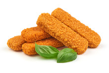 Fish Fingers With Basil Isolated On White Background.