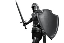 Knight In Armor With Sword On White Background