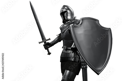 Fotomural knight in armor with sword on white background